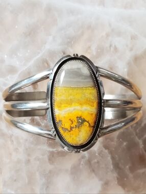 Bumblebee Jasper Cuff Bracelet - Navajo Silver